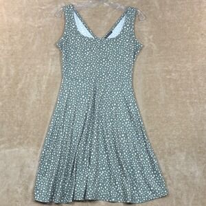 Fensace Women Sage Green White Abstract Dot Skater Dress Sleeveless V-Neck Small